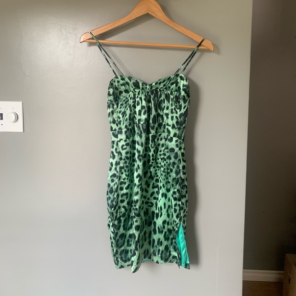 Leed Green Silky Rockabilly Cheetah Print Bustier-Style Slip Strap Dress - Picture 5 of 5
